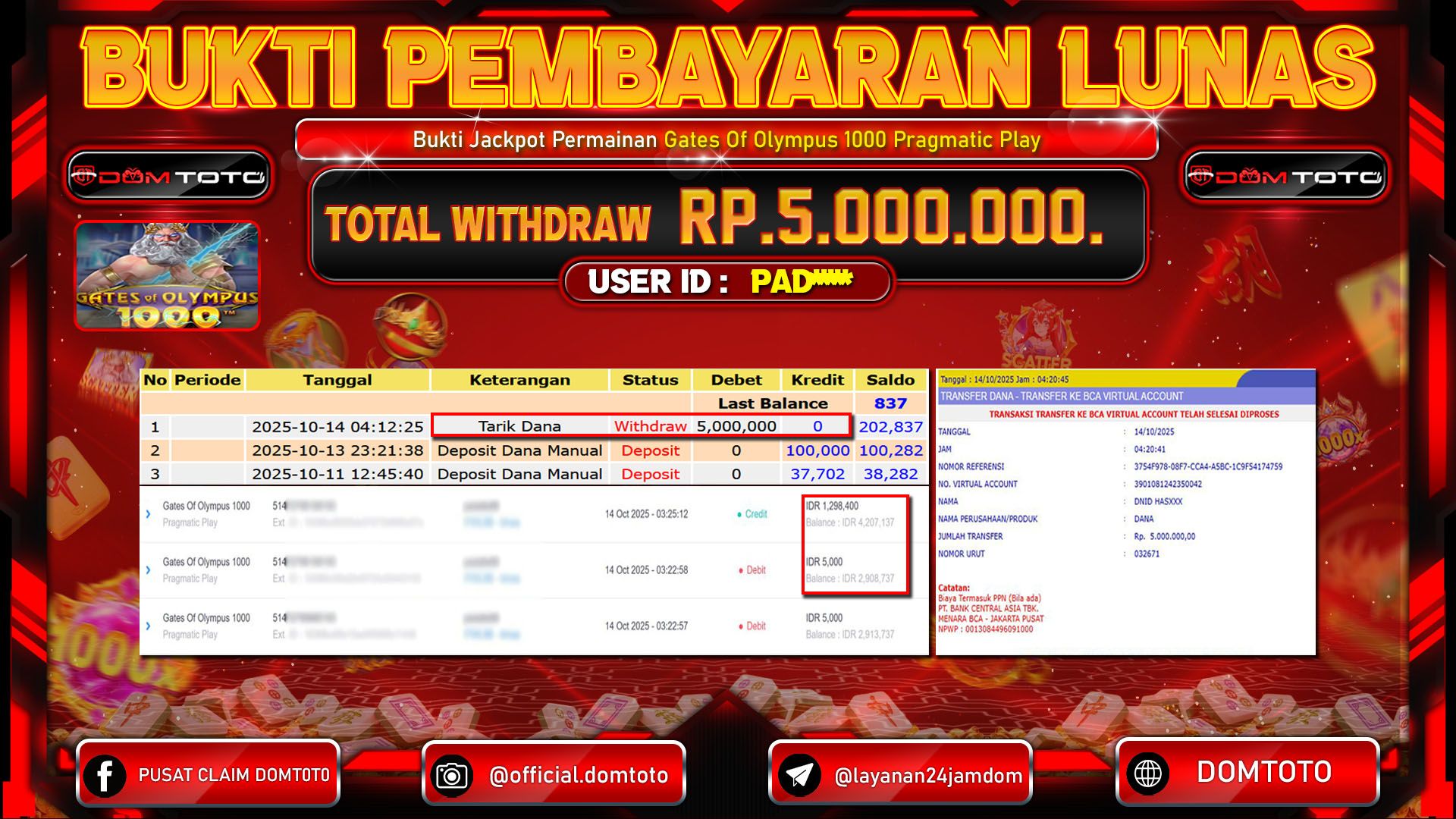 JACKPOT Slot Gates Of Olympus 1000 Pragmatic Play 14 OKTOBER 2025